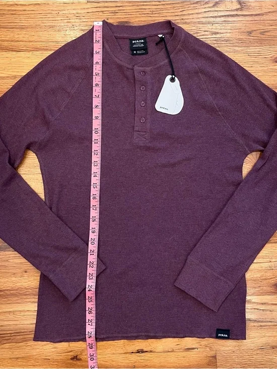 Prana Men’s Long-Sleeve Cotton Waffle Knit Maroon Plum Cotton Blend Henley M NWT - Picture 5 of 7